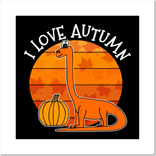 Autumn Dinosaur Diplodocus Pumpkin Fall Thanksgiving Posters and Art